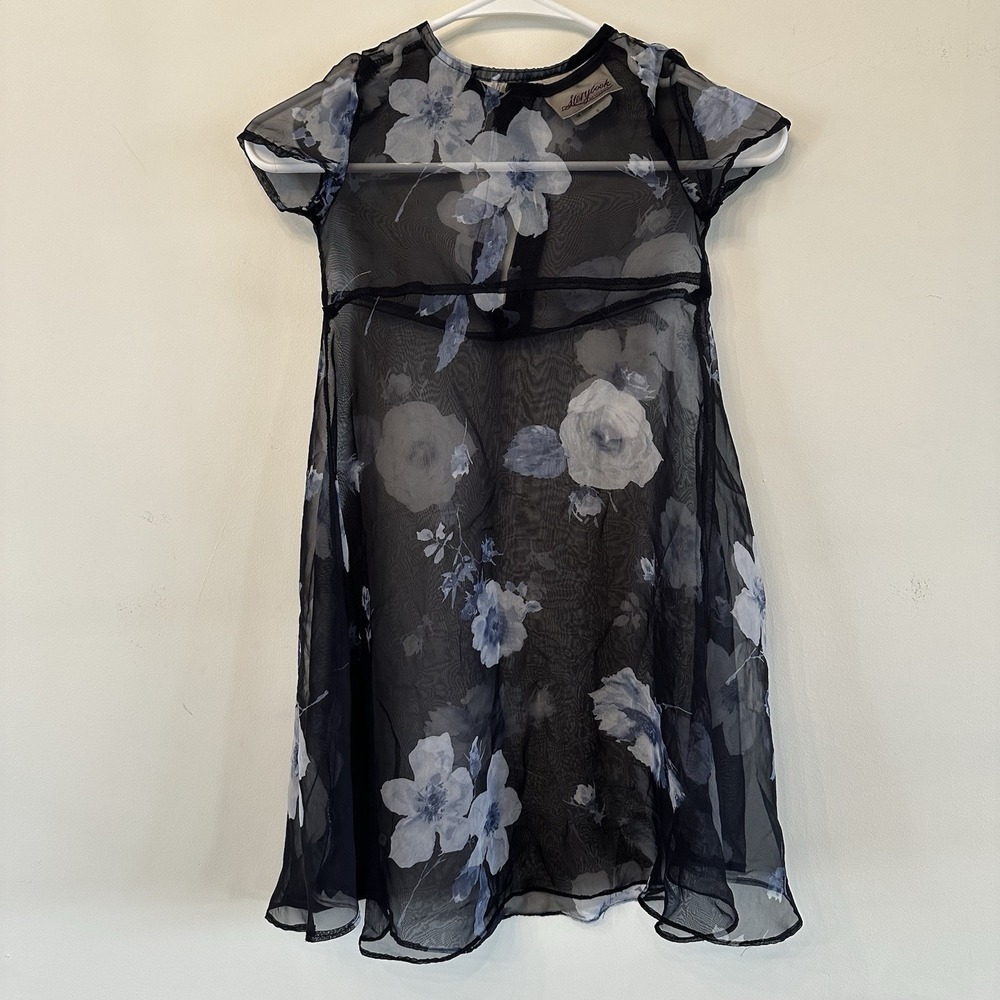 VTG 90s Toddler Girl 5 Navy Blue Chiffon Floral Dress Storybook Heirlooms Spring